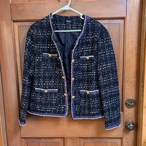 Hancy Black & Navy Women's Tweed Jacket with Gold Buttons Size 3XL